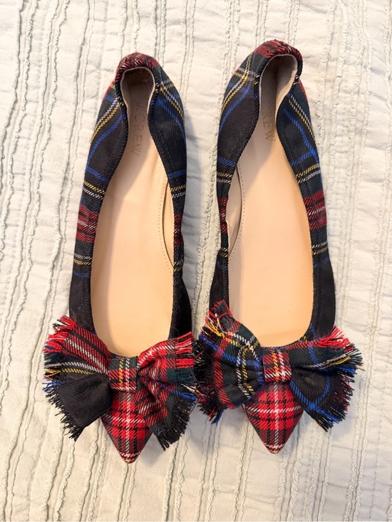 J. Crew Shoes - J.Crew Lottie Pointed Toe Flats | Tartan Plaid Frayed Bow | NWOT | Size 9